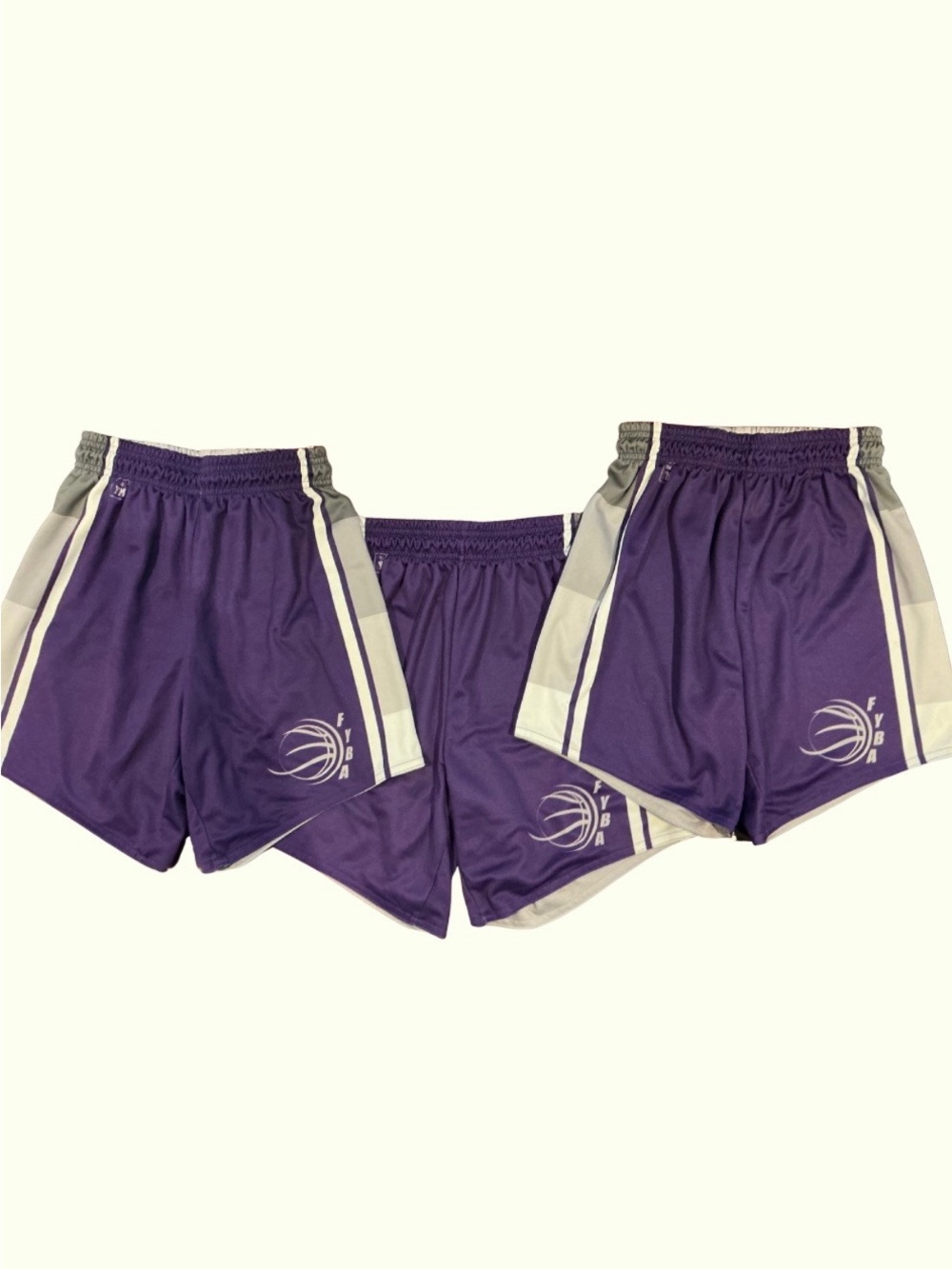 3 Purple Youth Athletic Basketball Shorts with Side Stripes Reversible to Grey